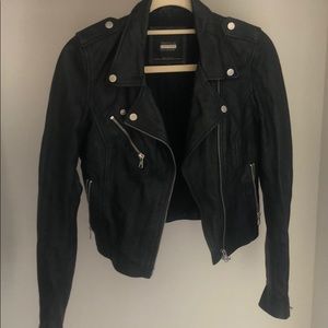 Black leather cropper biker jacket